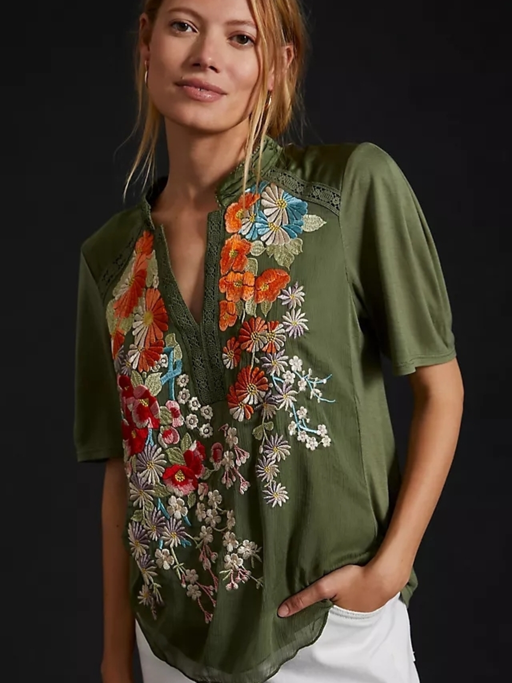 Tiny Eliana Embroidered Half-Sleeve Top